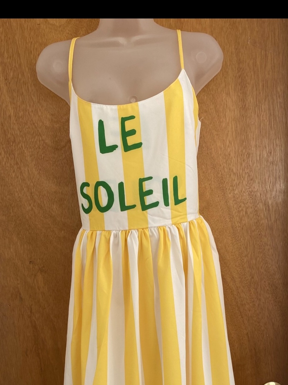 Yellow & White Striped Maxi Dress with 'Le Soleil' Print